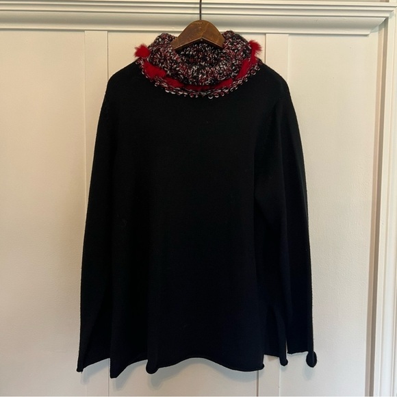 Women's Spanner Large Turtleneck Sweater - Black body with red faux fur neck - Picture 4 of 8